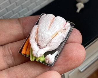 Miniature Dollhouse Holiday Raw Turkey Preparation in 1:12 scale one inch