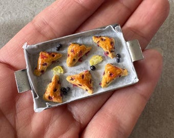 Miniature Dollhouse Blueberry Lemon Scones on a tray in 1:12 scale one inch