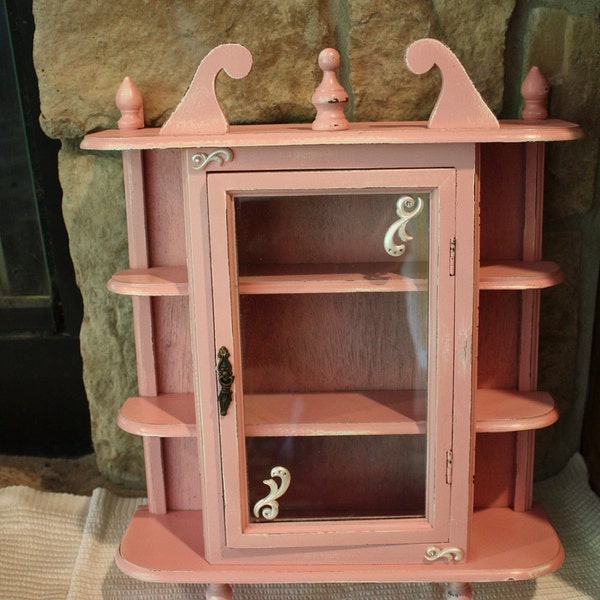 Shabby Chic Distressed Pink Curio Cabinet