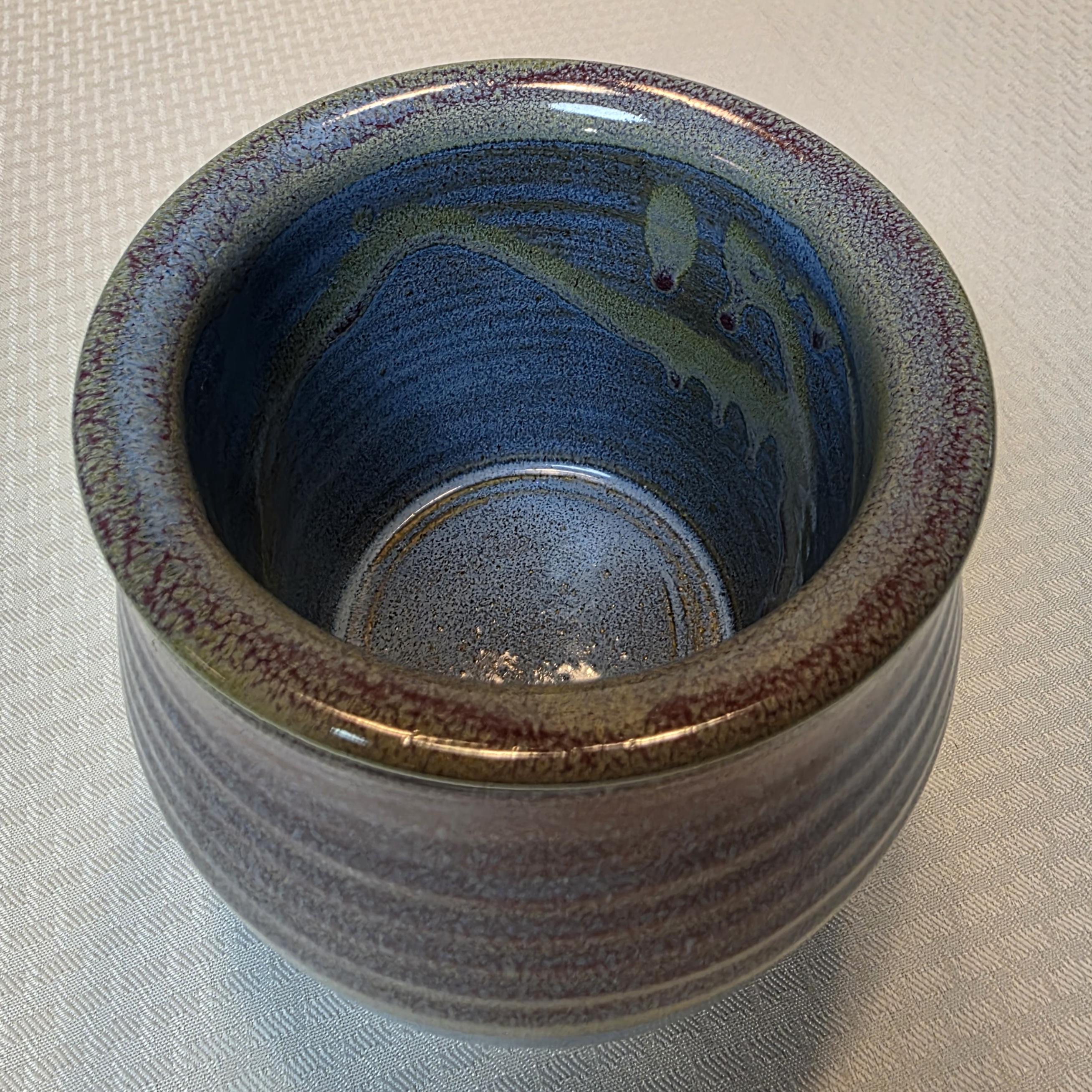 VTG 手作り陶器 入れ子式花瓶/ボウル ブルー釉装飾陶器 ブルー