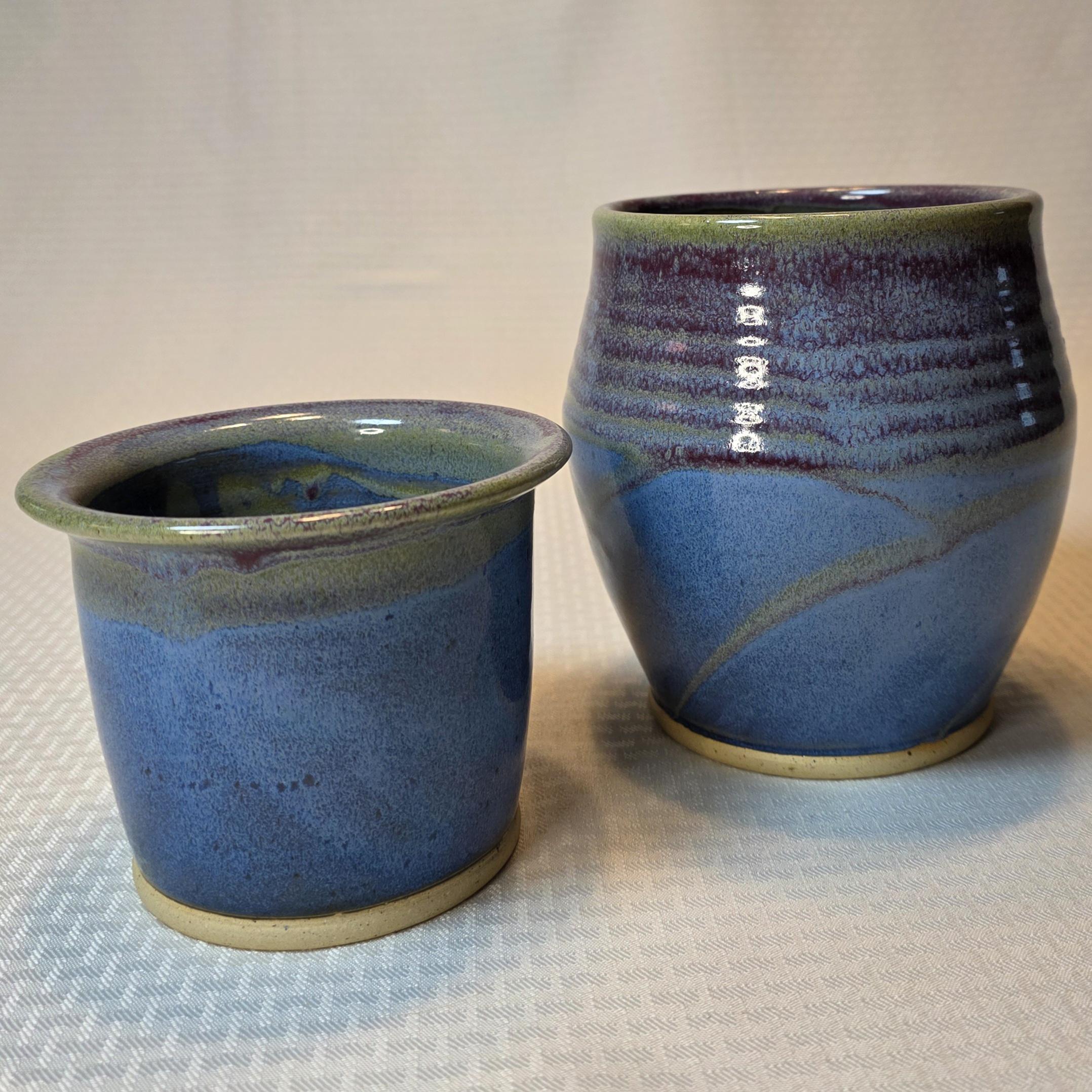 VTG 手作り陶器 入れ子式花瓶/ボウル ブルー釉装飾陶器 ブルー