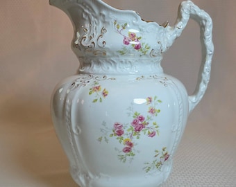 Vintage Homer Laughlin Style Porcelain Victorian Garden Pitcher w/ Pink Roses