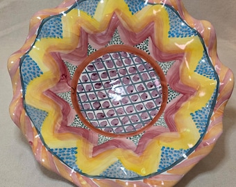 MacKenzie-Childs Retired Hand Painted Taylor Fluted Bowl - Keukenhof Pattern