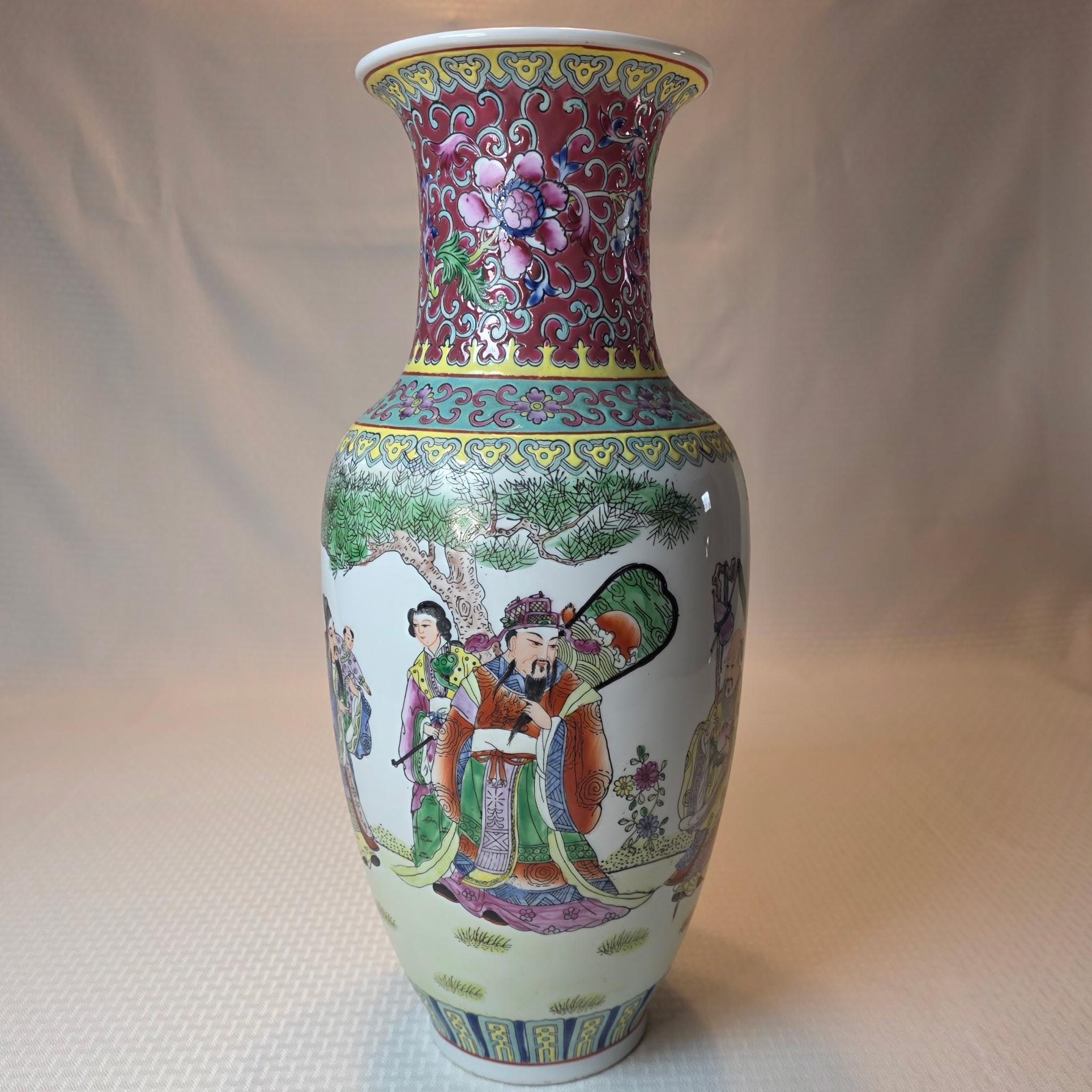 パステルとエナメル花動物六角花瓶 景徳鎮 陶磁器 装飾品 工芸品 美術