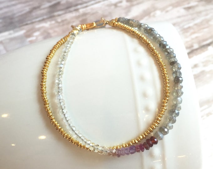 Tiny Gold Bead and Ombre Gemstone Bracelet