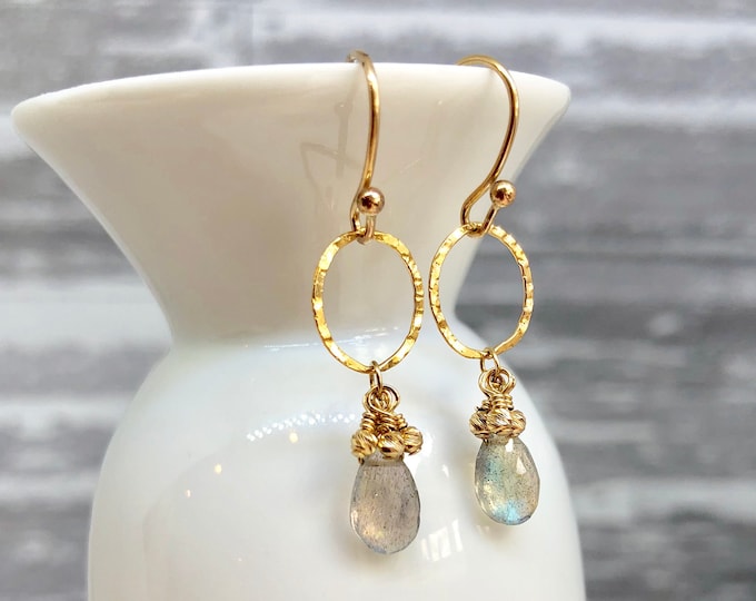 Gold and Labradorite Earring | Gray and Gold Drop Earring