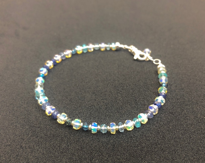 Opal and Sapphire Bracelet | October Birthstone | September Birthstone | Gold or Silver Finish