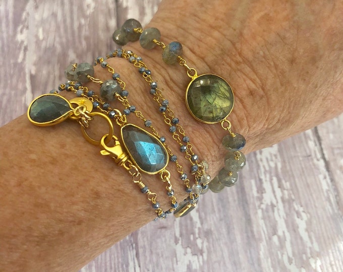 Long Labradorite Necklace or Bracelet, Long Layered Necklace, Bohemian Necklace