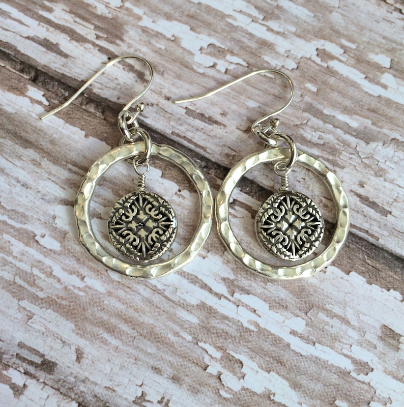 Oxidized Silver Hoop and Dangle Earring