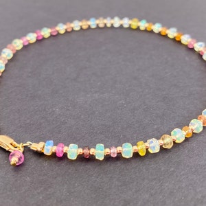 Opal and Rainbow Sapphire Anklet 10 October Birthstone Rose Gold image 4