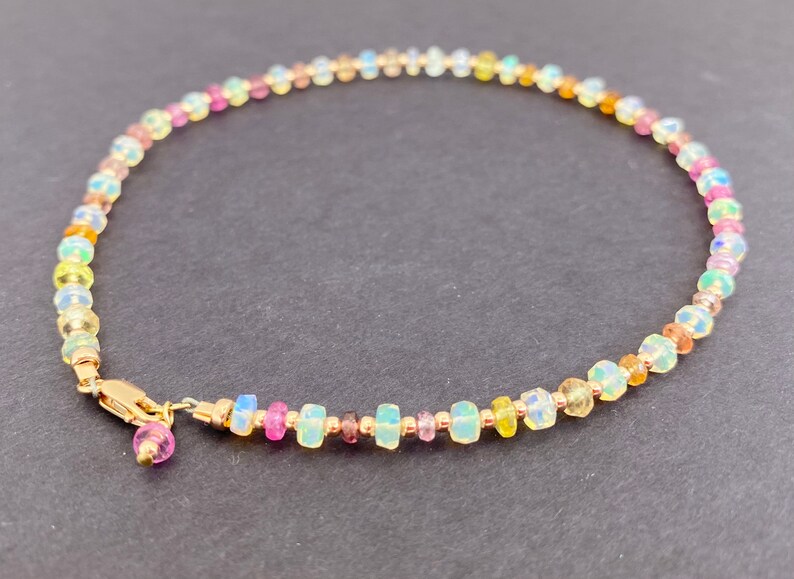 Opal and Rainbow Sapphire Anklet 10 October Birthstone Rose Gold image 4