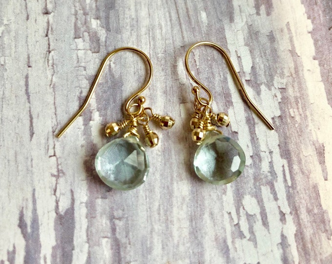 Aquamarine and Gold Earrings | 14 karat Gold Dangles | March Birthstone Earrings