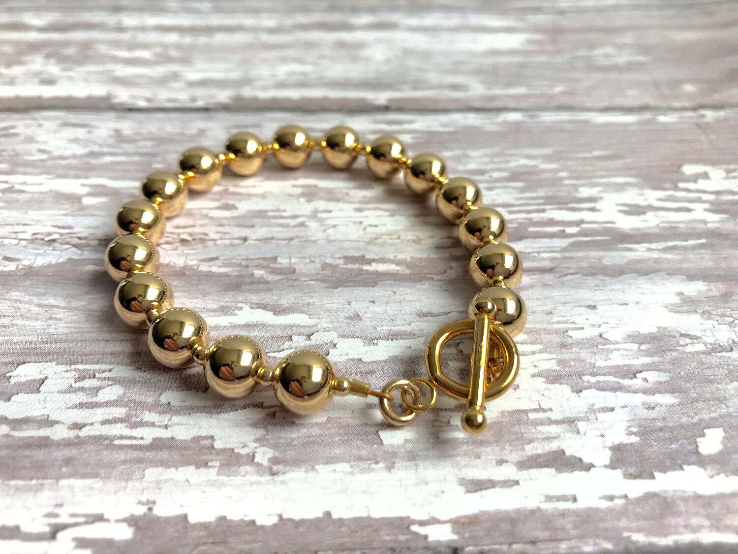 Gold Bead Bracelet --8 mm| Classic Round Bead Bracelet | Leslie Lewis ...