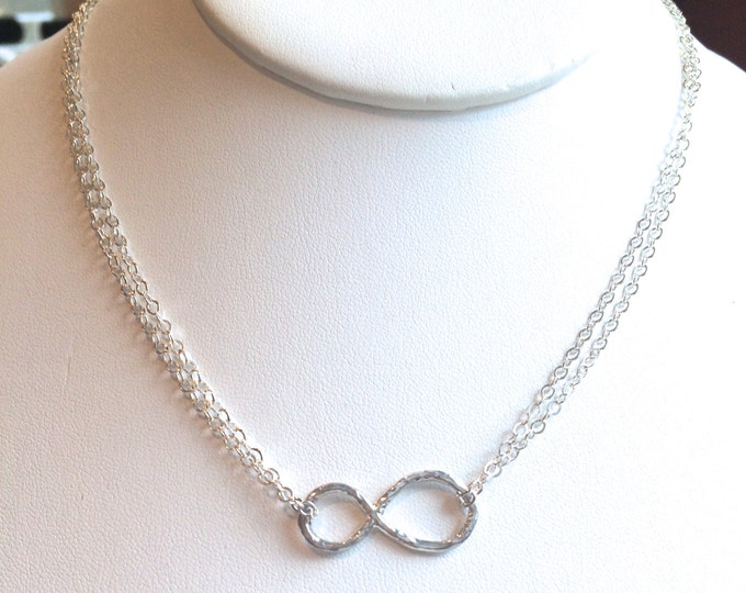 Silver Infinity Necklace on Doubled Chain--16" Length  Forever Necklace