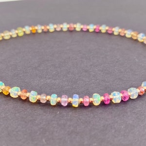 Opal and Rainbow Sapphire Anklet 10 October Birthstone Rose Gold image 1