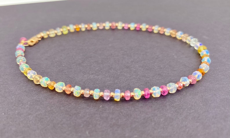 Opal and Rainbow Sapphire Anklet 10 October Birthstone Rose Gold image 1