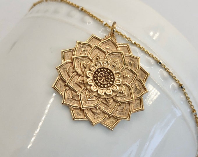 Bronze Lotus Mandala Pendant Necklace