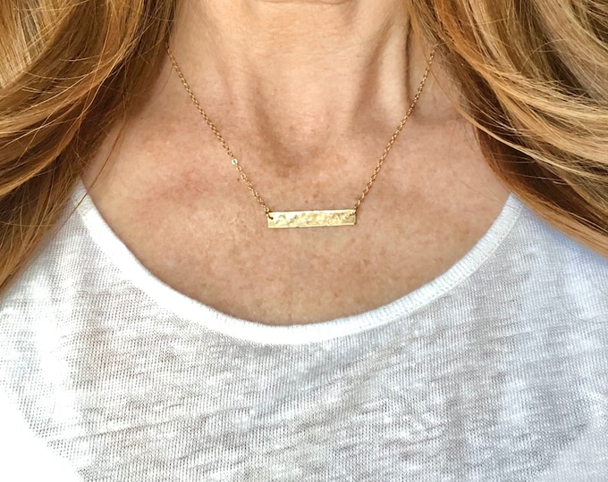 Gold Hammered Bar Necklace