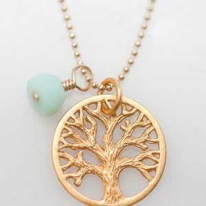 Gold Tree of Life and Peruvian Opal Necklace, Personalization Available