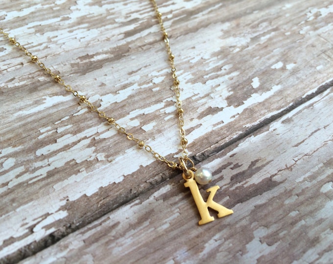 Tiny Gold Initial Necklace--16" or 18" Length