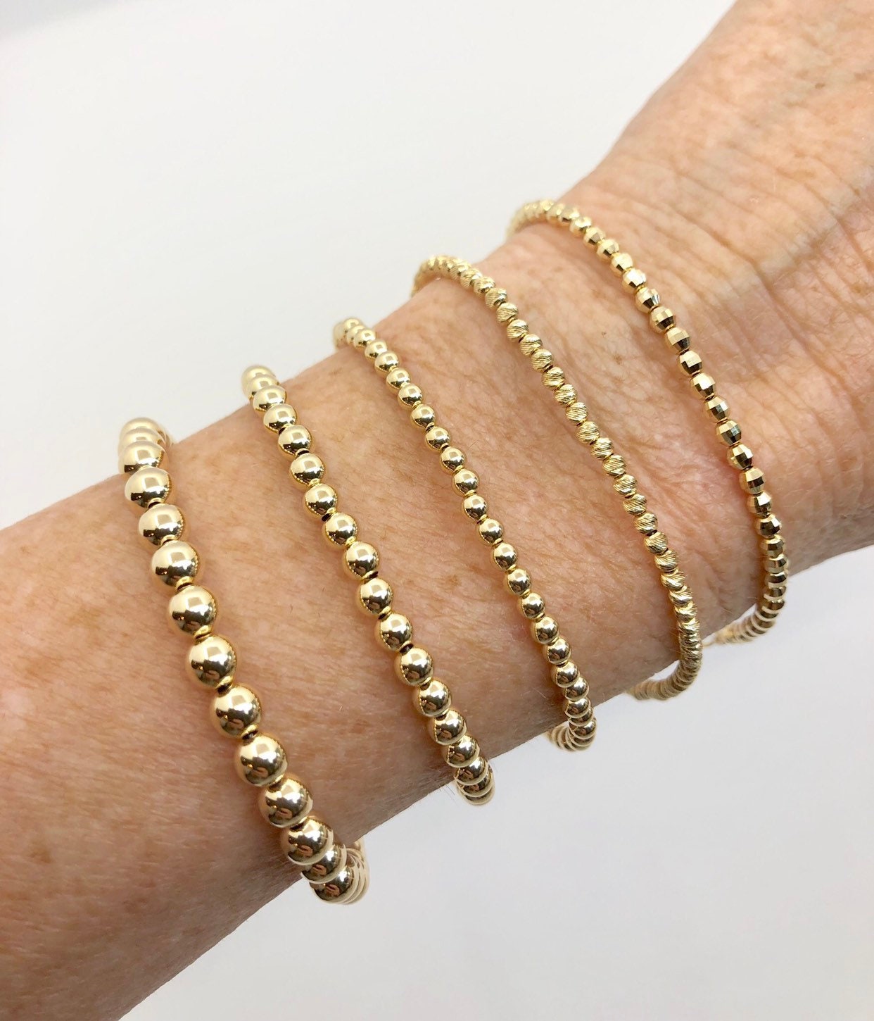 Solid 14 Karat Gold Beaded Bracelet