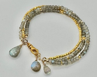 Multi Strand Labradorite and Gold Fill Bracelet on Lobster Clasp