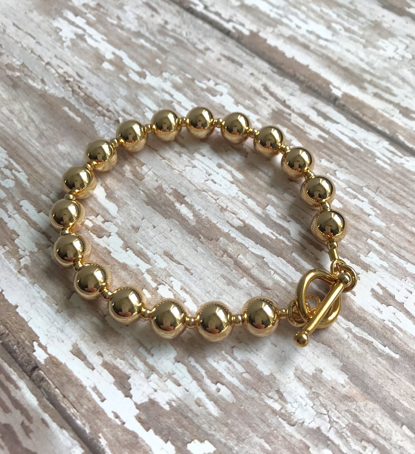 Gold Bead Bracelet --8 mm| Classic Round Bead Bracelet | Leslie Lewis ...