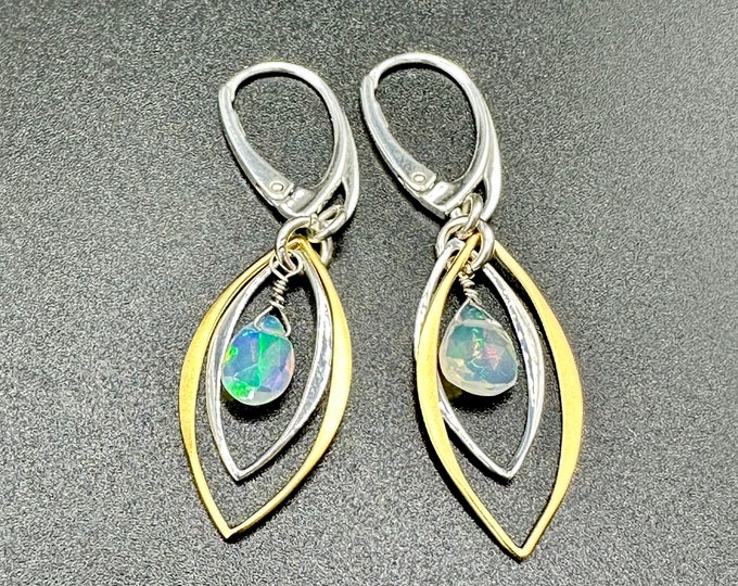 Opal Marquis Earrings October Birthstone | Satin Gold and Sterling Silver Leverbacks