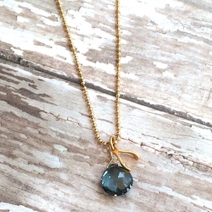London Blue Topaz and Gold Wishbone Necklace | Graduation Gift | Good Luck Necklace