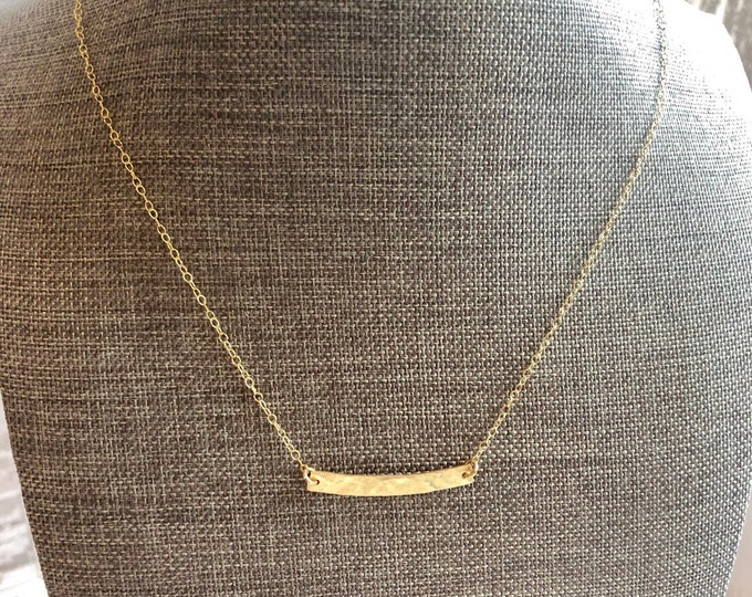 Hammered Gold Curved Bar Necklace | Gold Charm Necklace