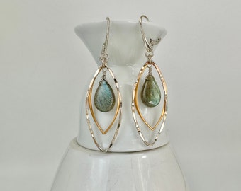Labradorite Marquis Earrings| Satin Gold and Sterling Silver Leverbacks