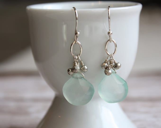 Aqua Dangle Earrings--Mint Chalcedony Drop Earrings. Bridesmaid Jewlery or Resort Earrings