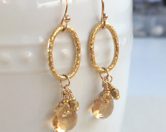 Champagne Citrine Dangle Earrings, Perfect Golden Earring for Bridesmaids