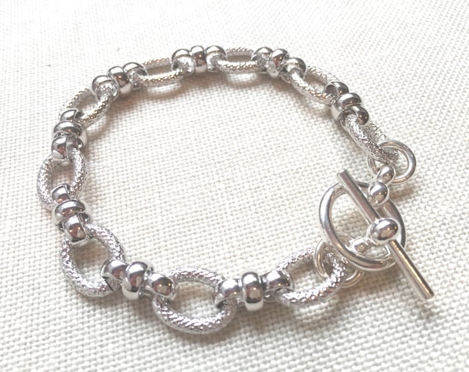 Silver Rhodium Link Toggle Bracelet