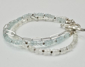 Aquamarine Moonstone and Silver Bracelet