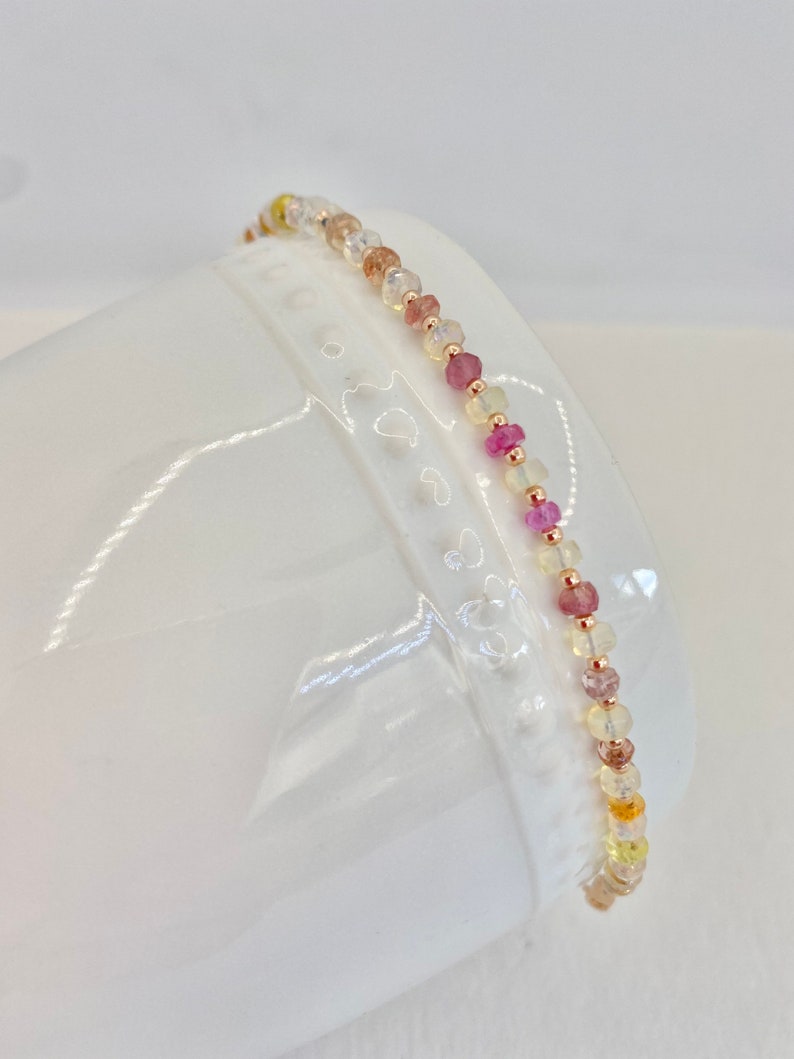 Opal and Rainbow Sapphire Anklet 10 October Birthstone Rose Gold image 2