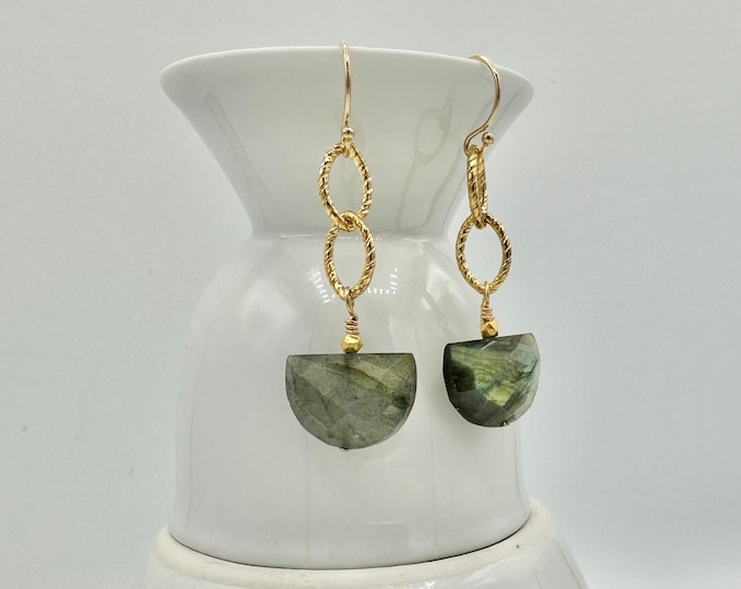 Half Moon Labradorite and Gold Earrings