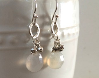 White Chalcedony Dangle Earrings on Silver