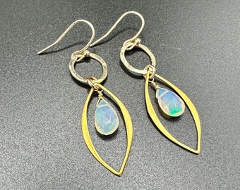 Opal and Gold Marquis Earrings-October Birthstone