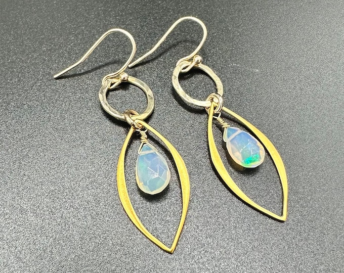 Opal and Gold Marquis Earrings-October Birthstone