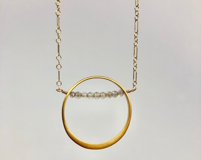 Gold and Labradorite Circle Pendant Necklace