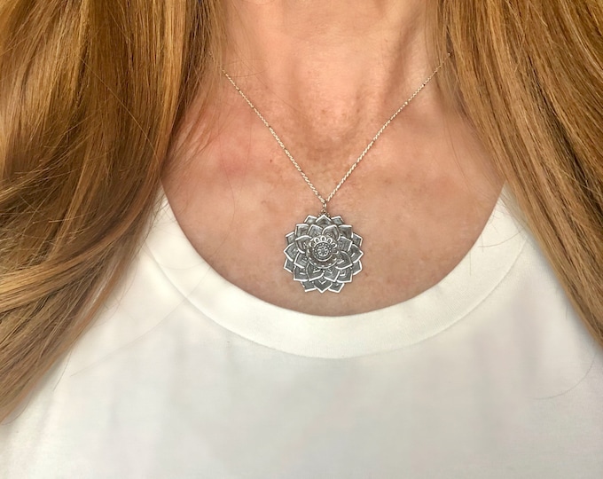 Sterling Silver Lotus Mandala Necklace