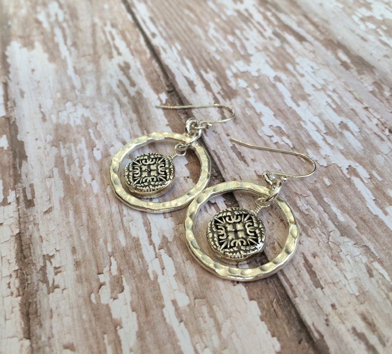 Oxidized Silver Hoop and Dangle Earring
