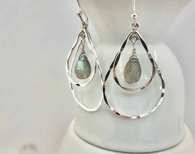 Labradorite and Sterling Teardrop Tiered Earrings