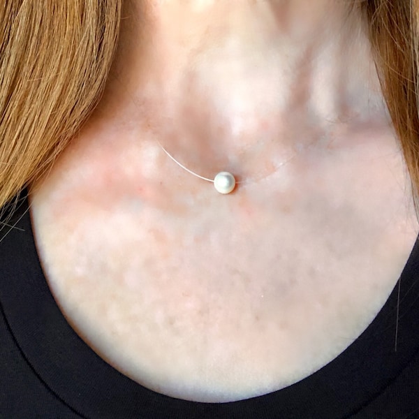 Floating Pearl Necklace | Cultured Pearl on Monofilament