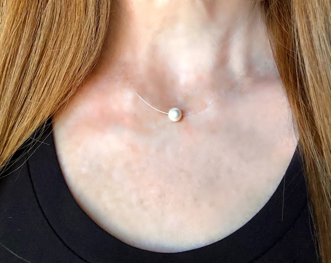 Floating Pearl Necklace | Cultured Pearl on Monofilament