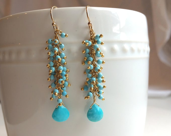 Turquoise Dangle Earring--Perfect for Bridesmaids, Homecoming, and Weddings, Gold Turquoise Drops