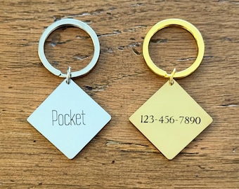 Custom Diamond Shaped Pet ID Tag, Engraved Dog Tag, Stainless Steel ID Tag, Personalized Pet ID Tag, Engraved Pet Tag, Pet Accessories