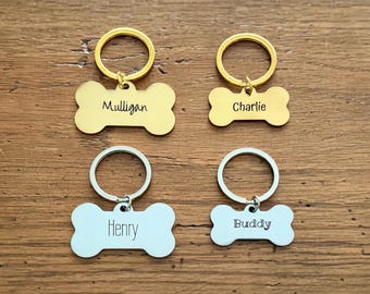 Custom Dog Bone Shaped Pet ID Tag, Engraved Dog Tag, Stainless Steel ID Tag, Personalized Pet Tag, Engraved Pet Tag, Pet Accessories