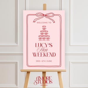Premium Hen Do Digital Welcome Sign Template, Pink & Red Bachelorette Sign, Printable, Digital Canva Template, Bridal Shower